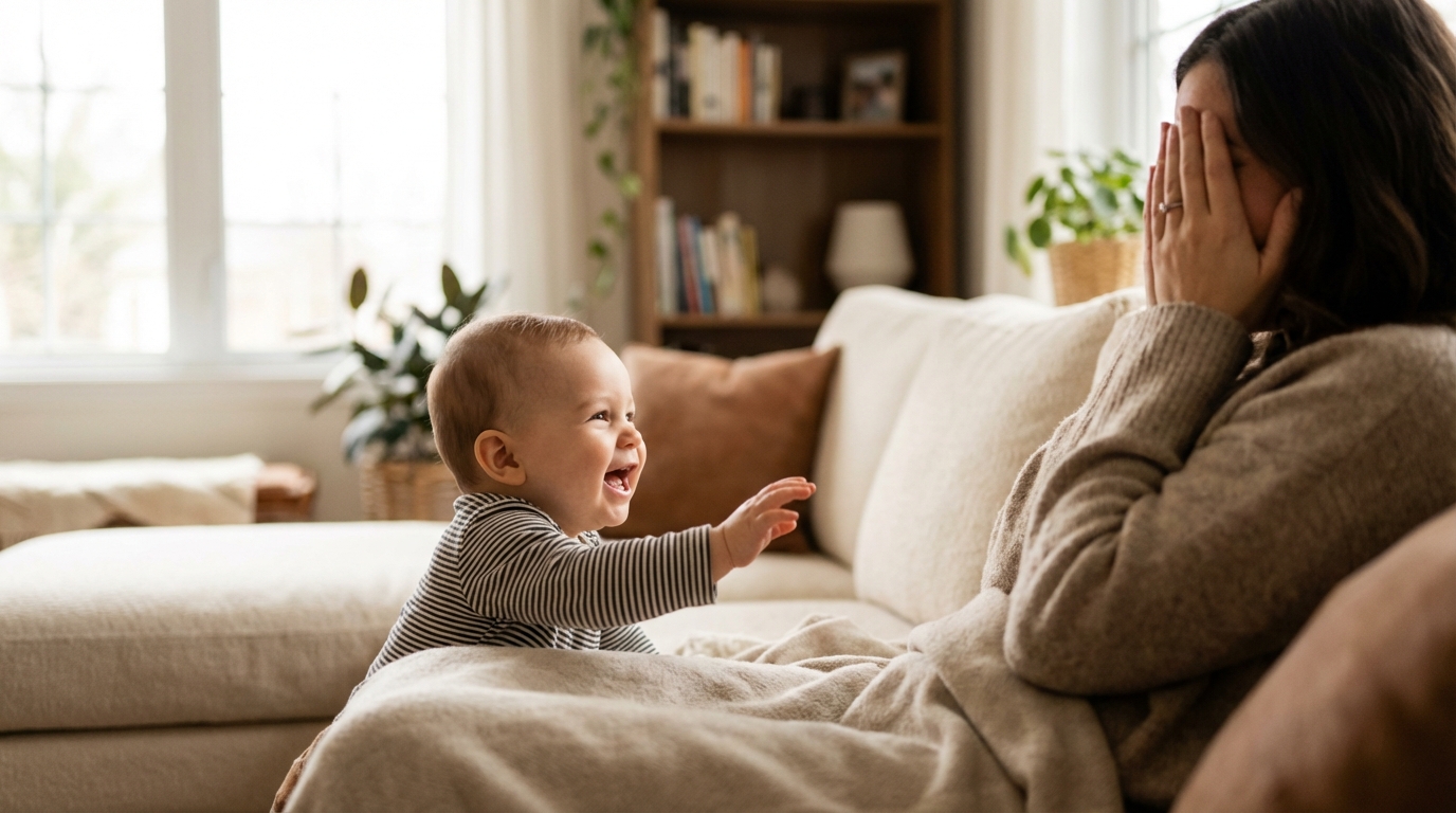 Baby laughing during peek-a-boo